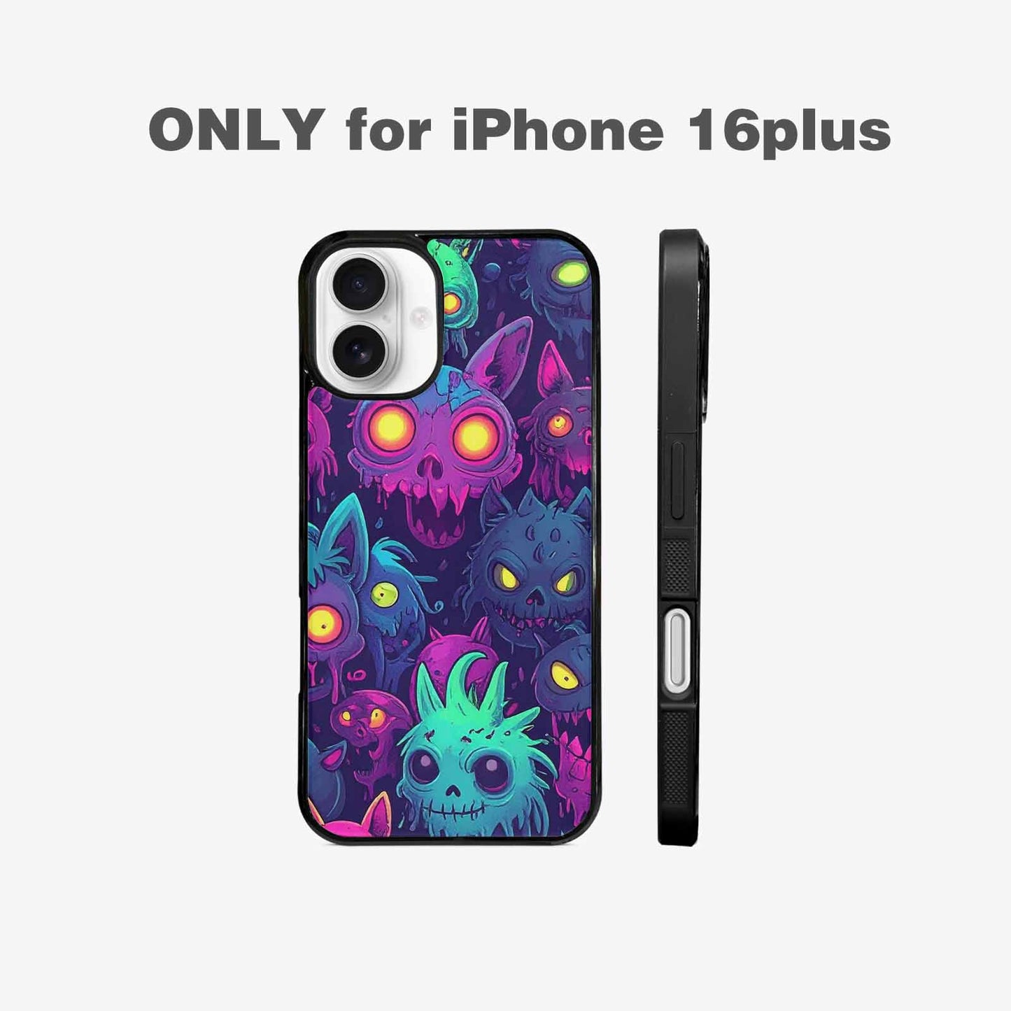 iPhone 16 Plus Case — Mixed Toxic Glow Creature Pattern Hundreds, Custom Made Phone Cover