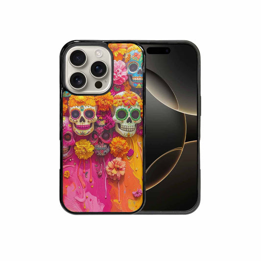 iPhone 16 Pro Case — Ornate Candy Color Skull Pattern Hundreds, Custom Print Case Cover