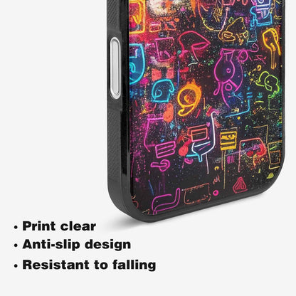 iPhone 16 Case — Neon Glow Outline Icon Pattern Hundreds, Custom Art Phone Cover