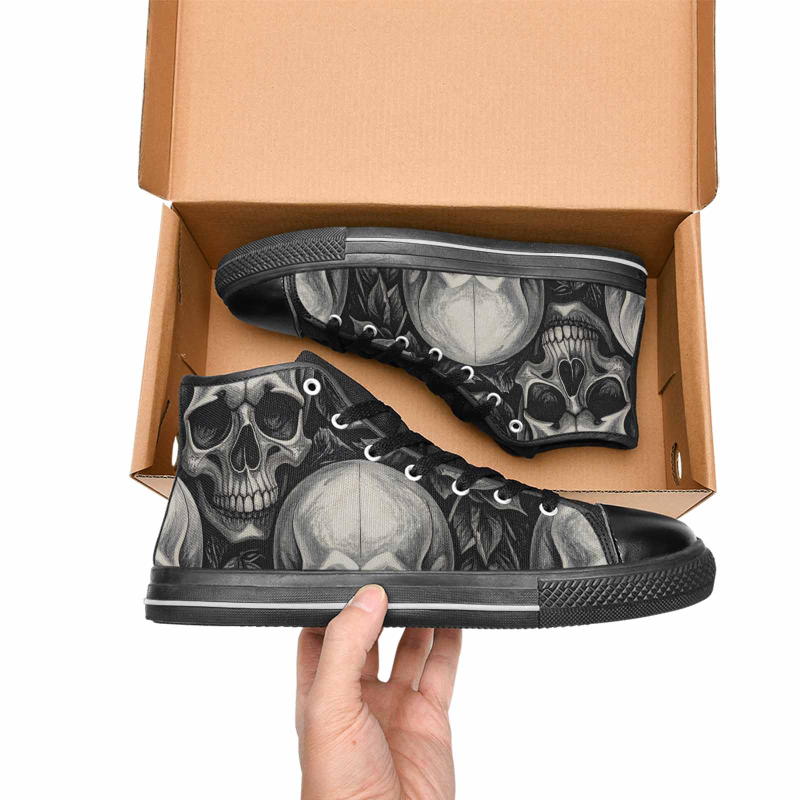 MEN'S Skulls Roses Black Ink High Top Canvas Dreamcore Sneakers