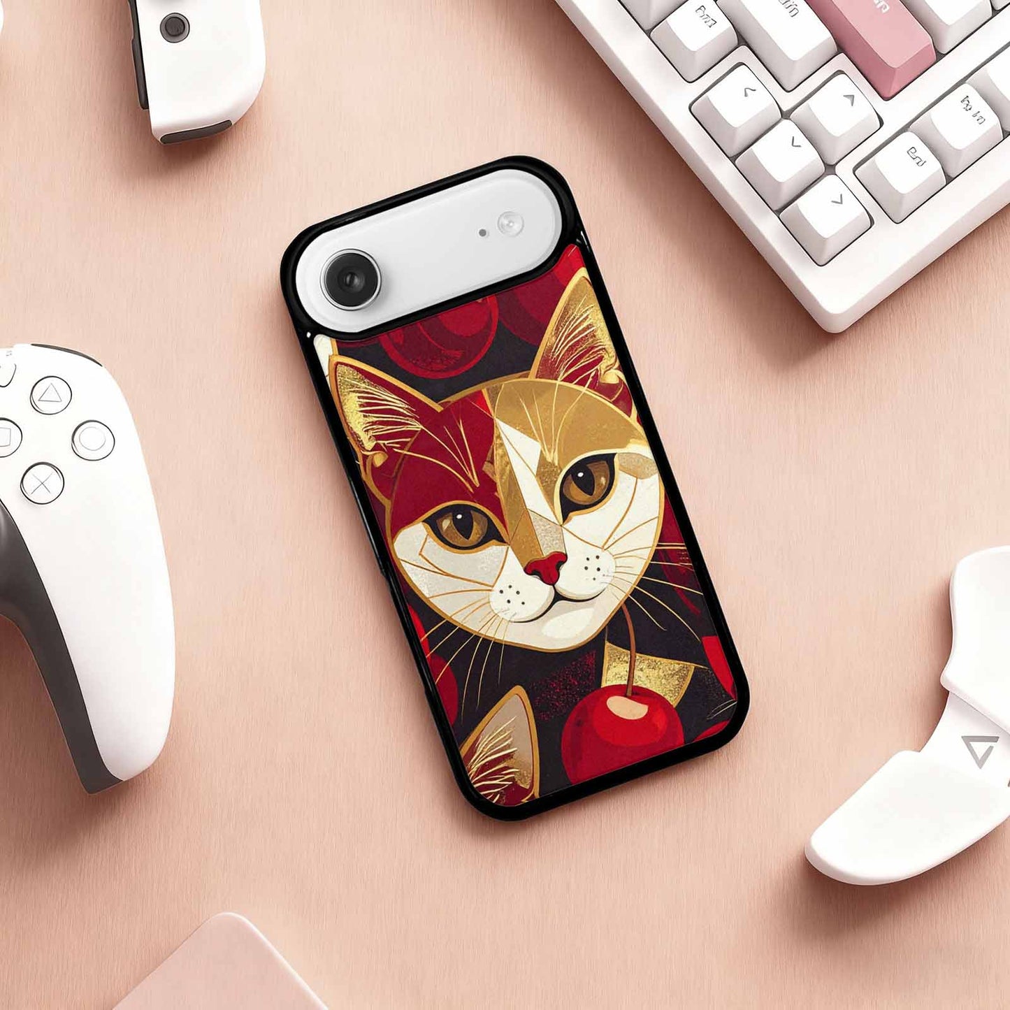 iPhone 17 Air Case — Retro Cherry Cat Face Retro Vintage, Custom Print Case Cover