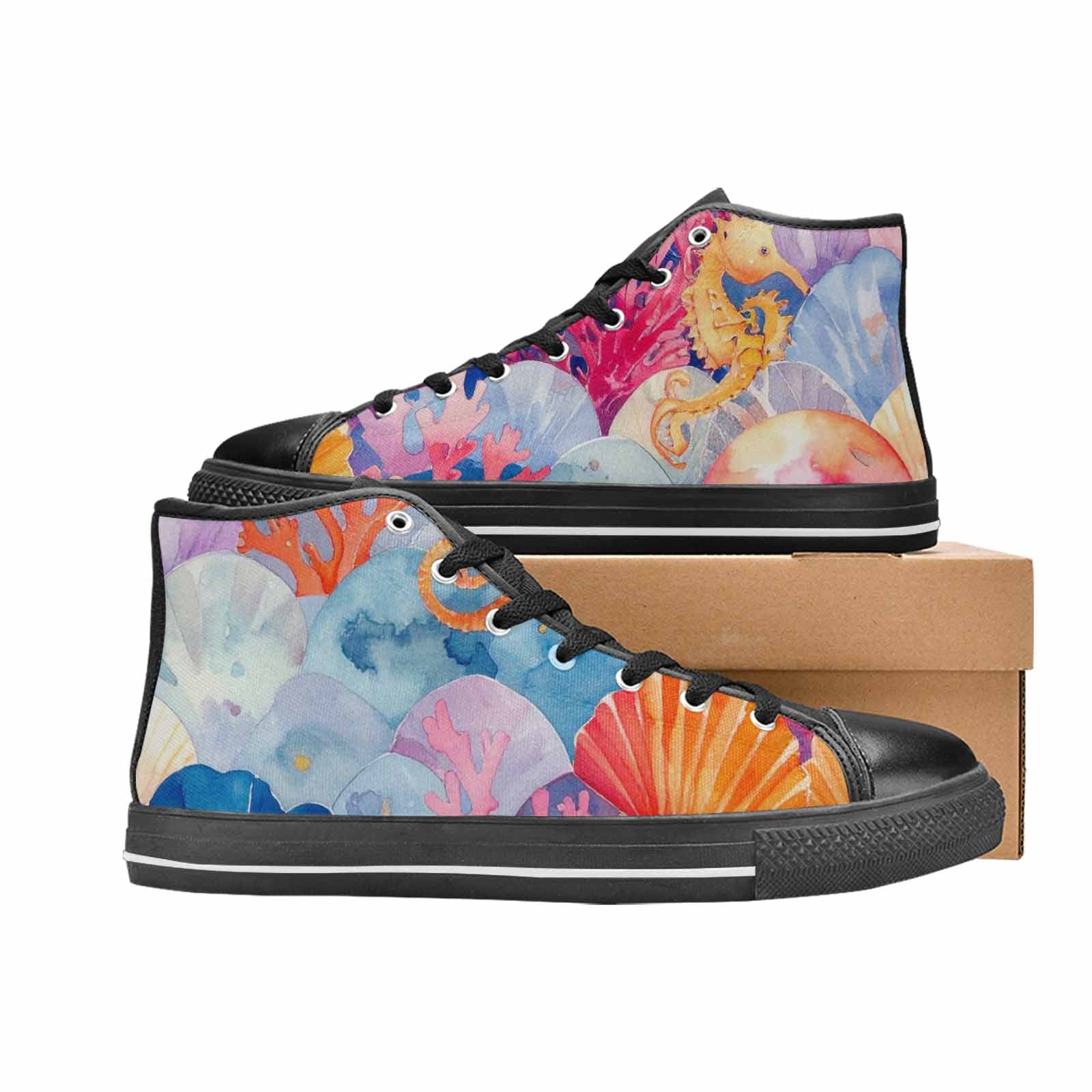 MEN'S Fish Scale Coral High Top Canvas Vibrant Chaos Sneakers