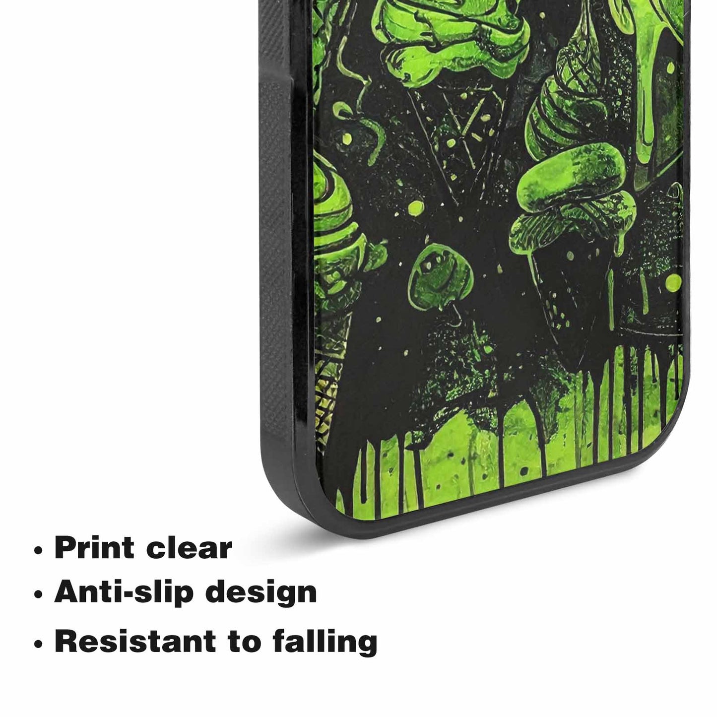 iPhone 15 Plus Case — Ice Cream Motif Black Green Ink, Original Design Phone Case