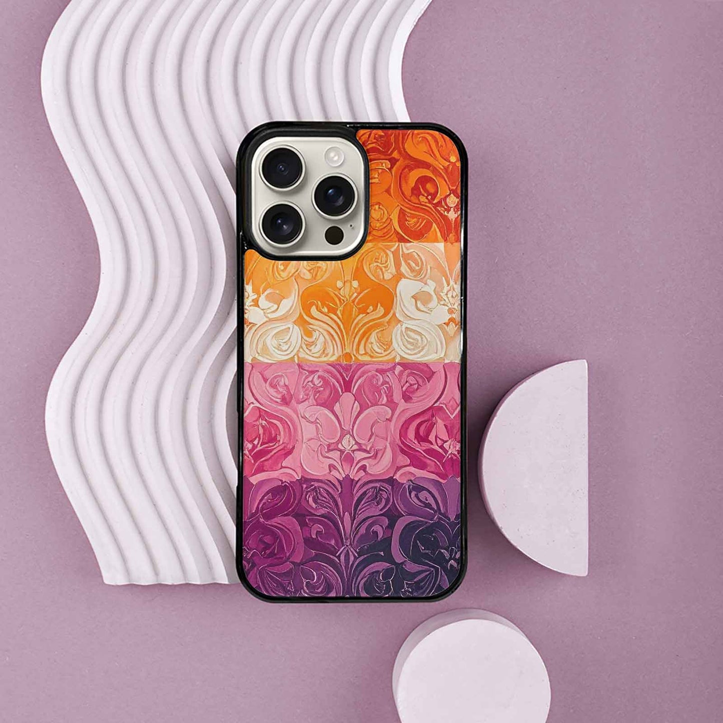 iPhone 16 Pro Max Case — Lesbian Flag Color Theme Small Rainbow, Custom Designed Case Cover