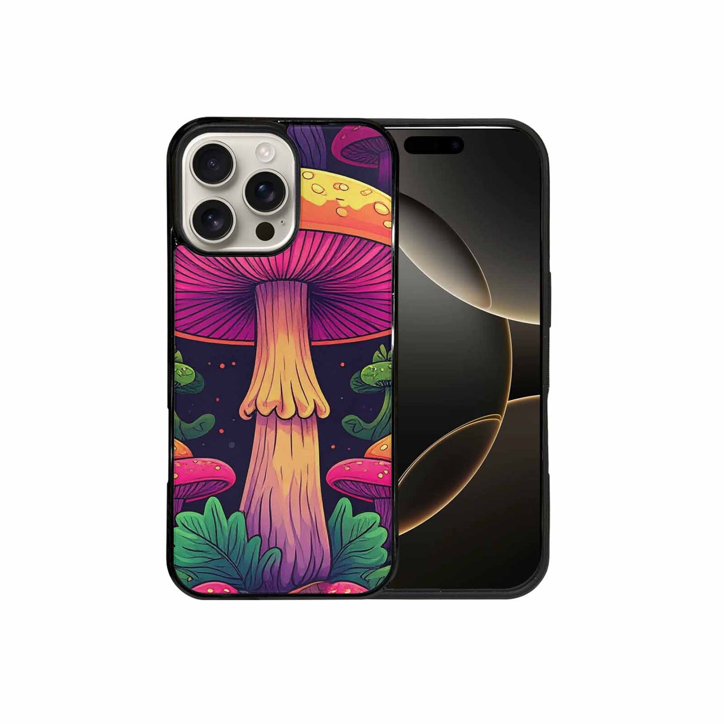 iPhone 16 Pro Max Case — Psychedelic Mushroom Cartoon Pattern, Customized Protective Case