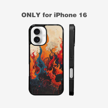 iPhone 16 Case — Flame Burst Black Red Ink Flame, Custom Phone Case