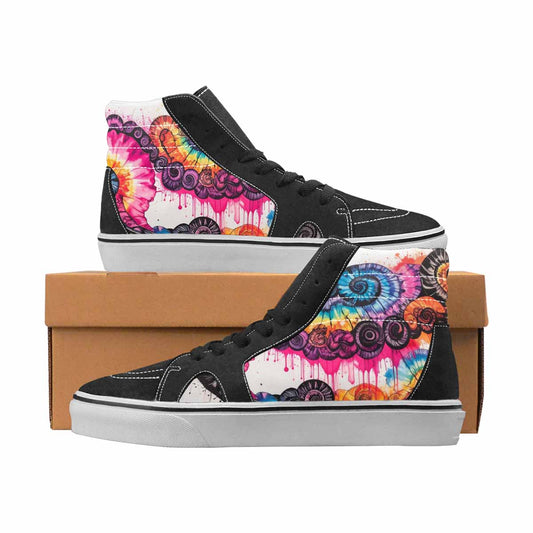 WOMEN'S Tie Dye Black & Pink Ink High Top Canvas Boutique Vivid Custom Art Shoes