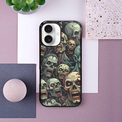 iPhone 16 Case — Zombie Head Pattern Hundreds Of Small, Custom Phone Case