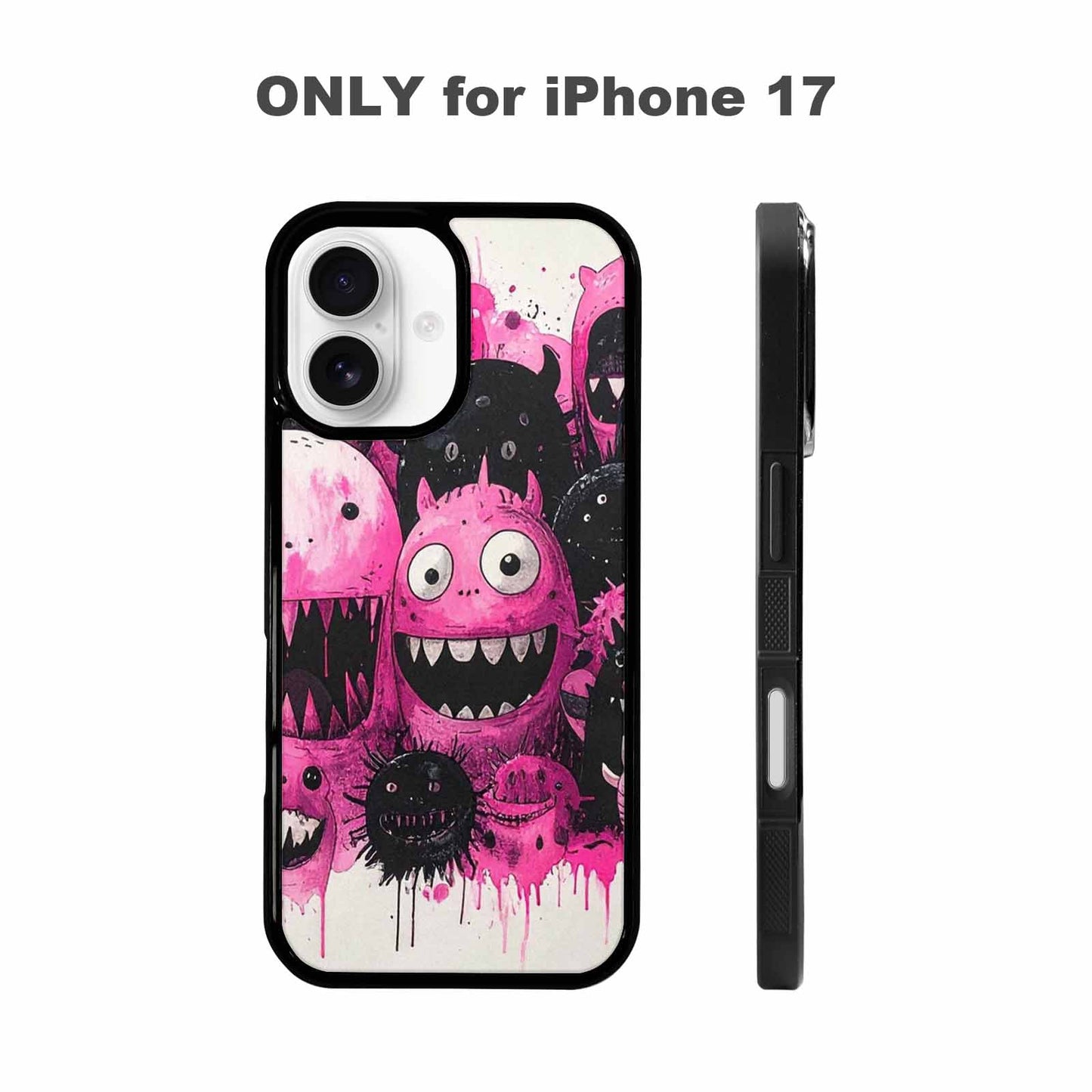 iPhone 17 Case — Black &amp; Pink Ink Cartoon Cute, Custom Printed Phone Case