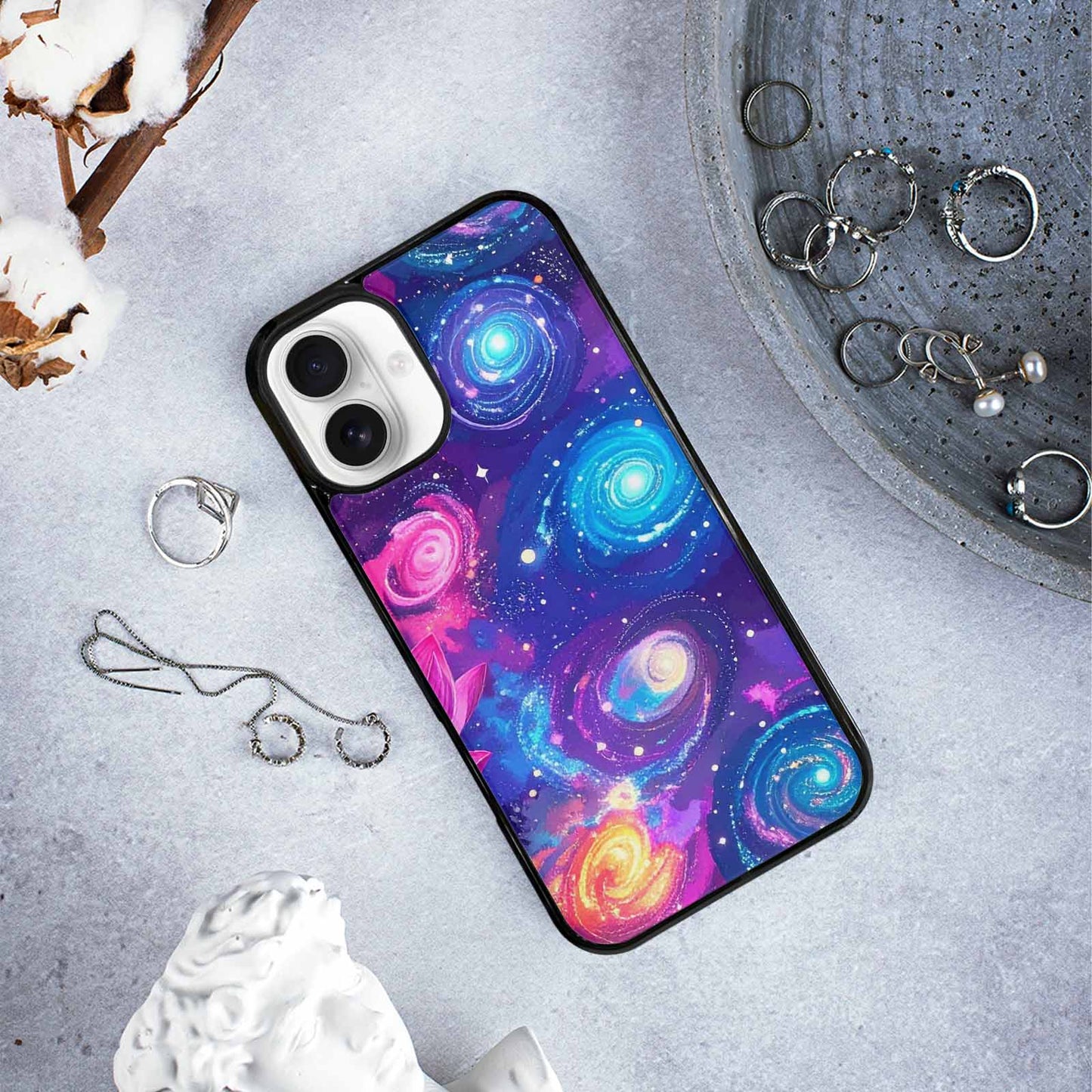 iPhone 16 Plus Case — Lotus Galaxy Art Seamless Pattern Vibrant, Original Design Phone Case