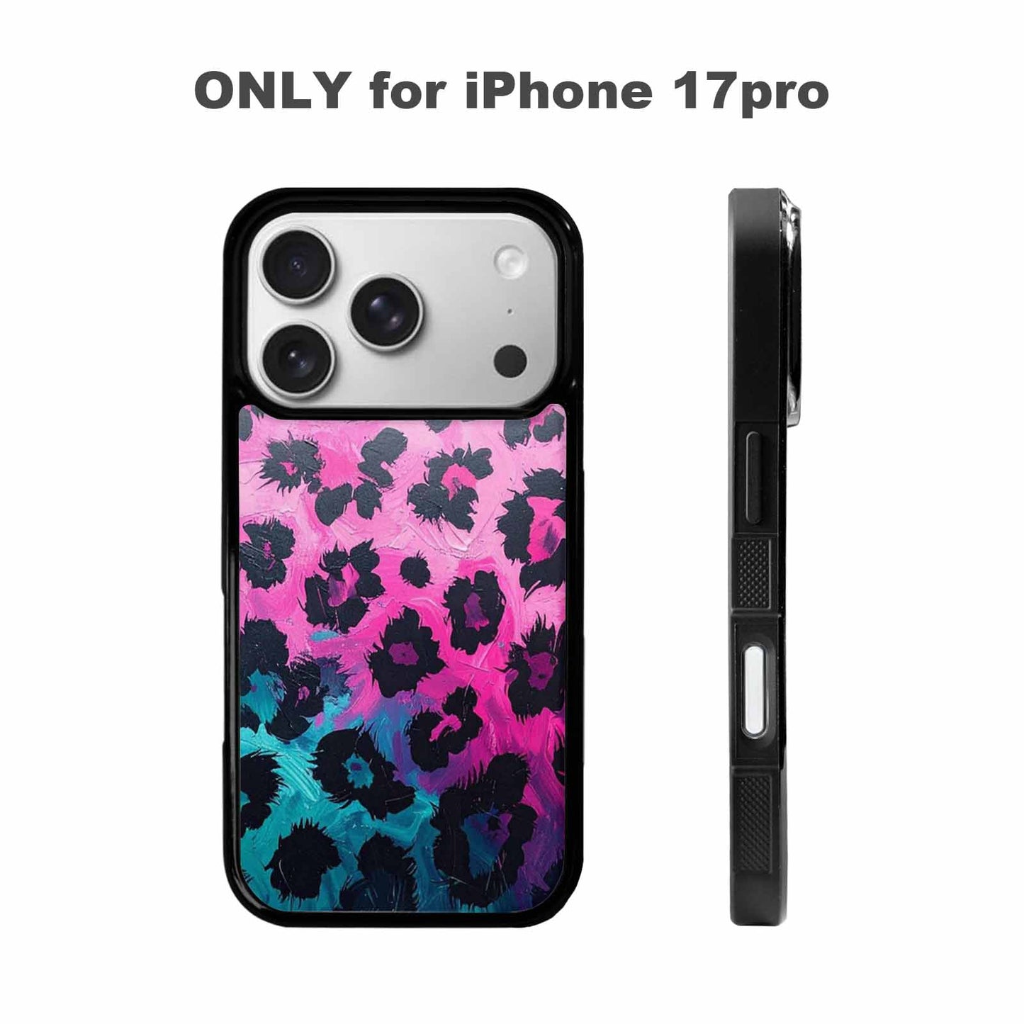 iPhone 17 Pro Case — Leopard Neon Pink Teal Airbrush Animal, Custom Designed Case Cover