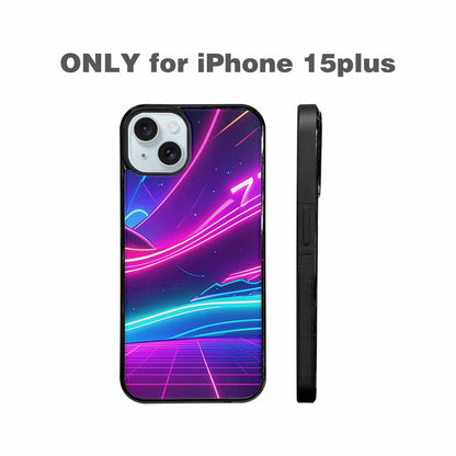 iPhone 15 Plus Case — 1980s Neon Cartoon Art Pattern, Custom Art Phone Cover