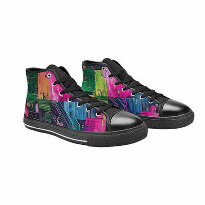 WOMEN'S Circuit Board Cyberpunk High Top Canvas Wallpaper Art Custom Sneakers