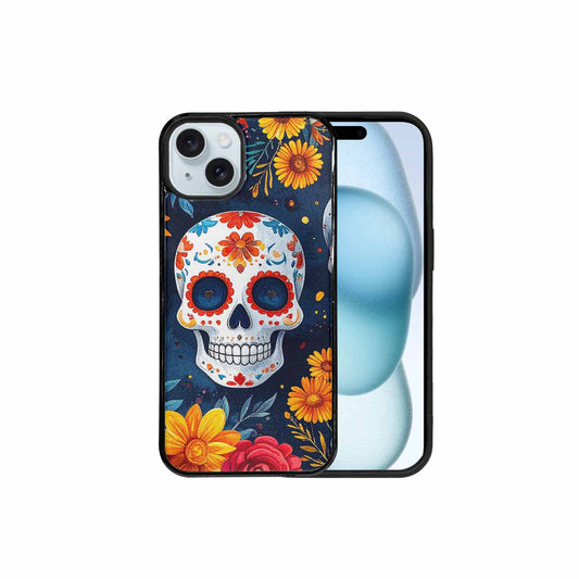 iPhone 15 Plus Case — Sunflower Skulls Print Custom, Customized Protective Case