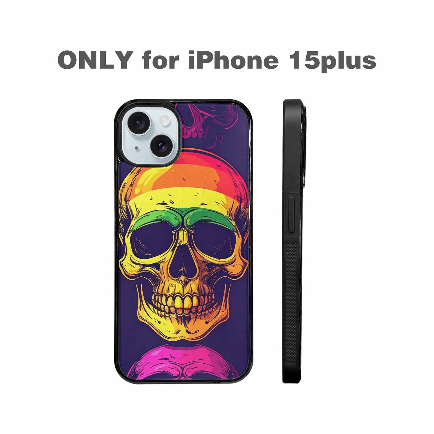 iPhone 15 Plus Case — Pride Flag Skulls Seamless Pattern Vibrant, Custom Made Phone Cover