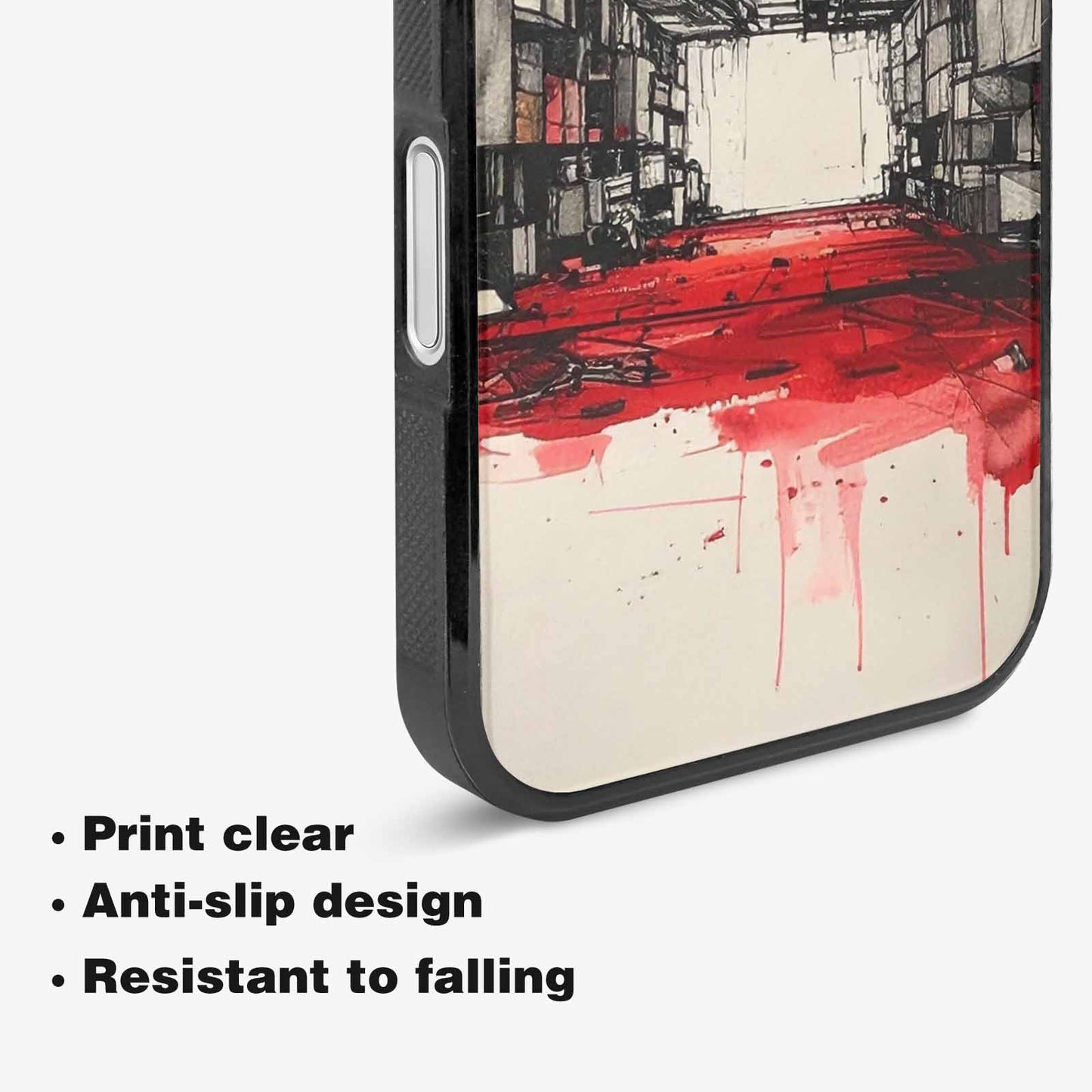 iPhone 16 Case — Liminal Space Fragment Black Red Ink, Custom Phone Case