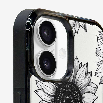 iPhone 16 Plus Case — Minimalist Line Art Sunflower, Custom Print Case Cover