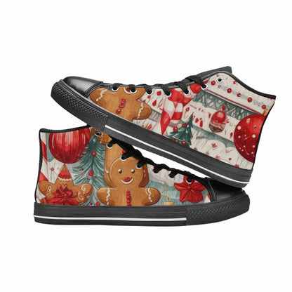 MEN'S Christmas Holly Snowflake High Top Canvas Wallpaper Art Shoes