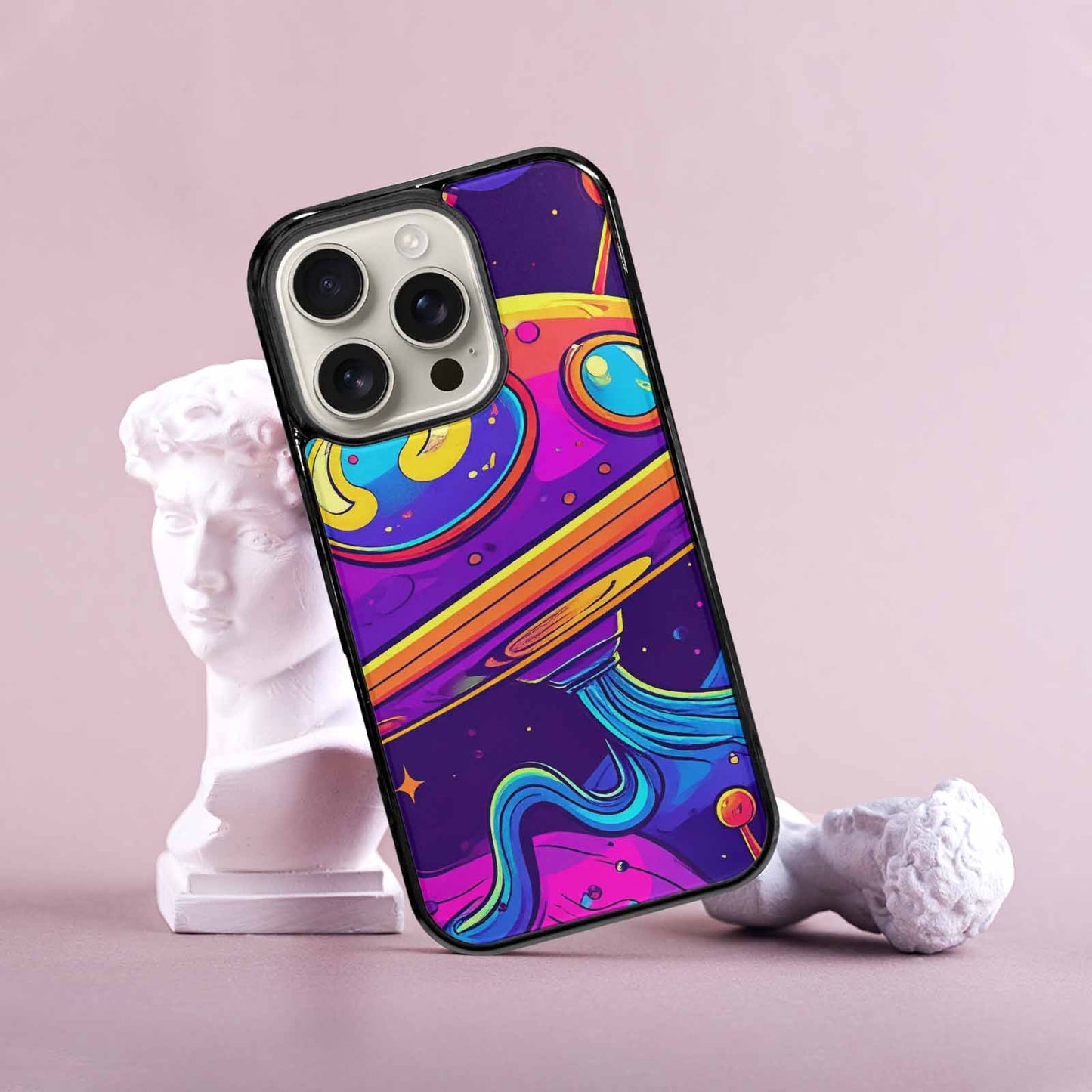 iPhone 16 Pro Case — Alien Ufo Cartoon Art Pattern Groovy, Custom Printed Phone Case