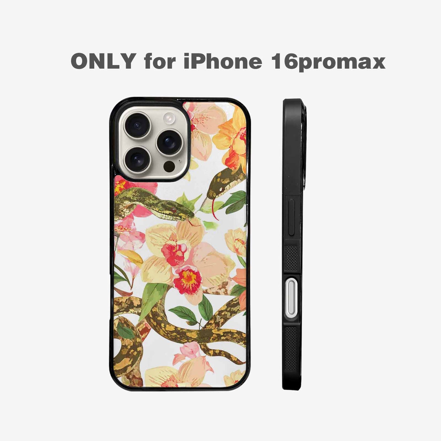 iPhone 16 Pro Max Case — Floral Snake Print, Custom Phone Case