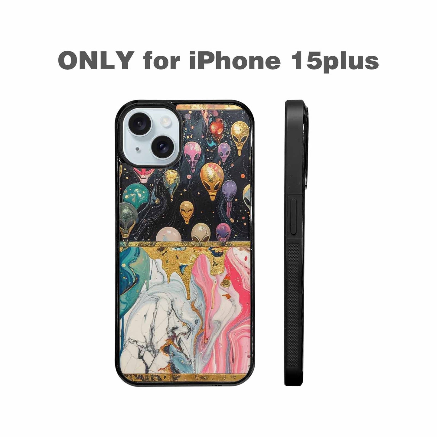 iPhone 15 Plus Case — Aliens Marblealiens Pattern Cyi, Custom Art Phone Cover
