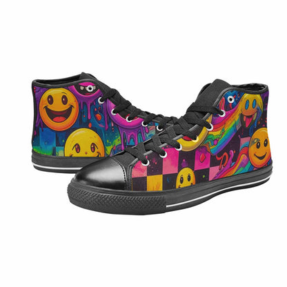 MEN'S Yellow Smiley Face High Top Canvas Aesthetic Shoes