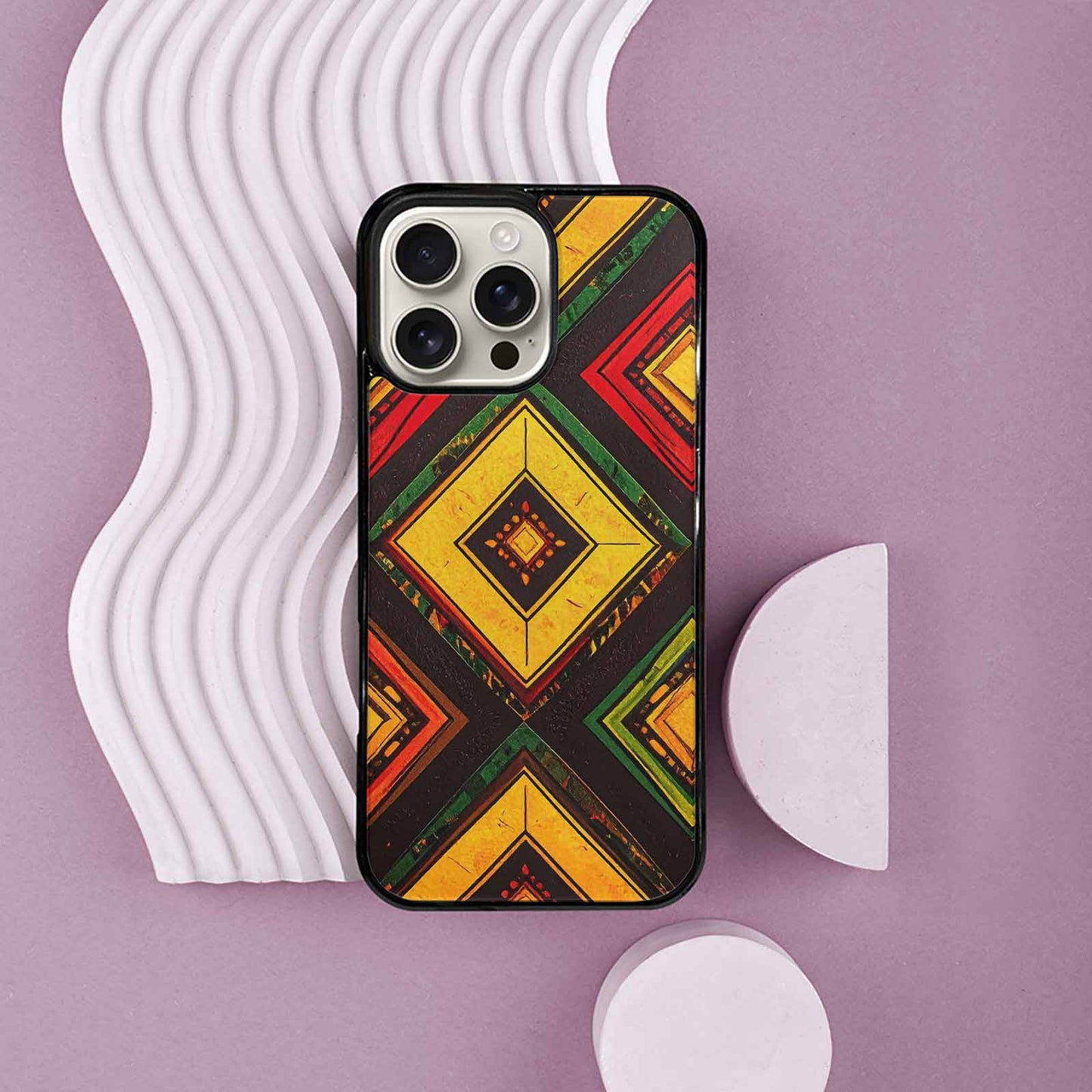 iPhone 16 Pro Max Case — African Kente Cloth Inspired Pattern Geometric, Custom Print Case Cover