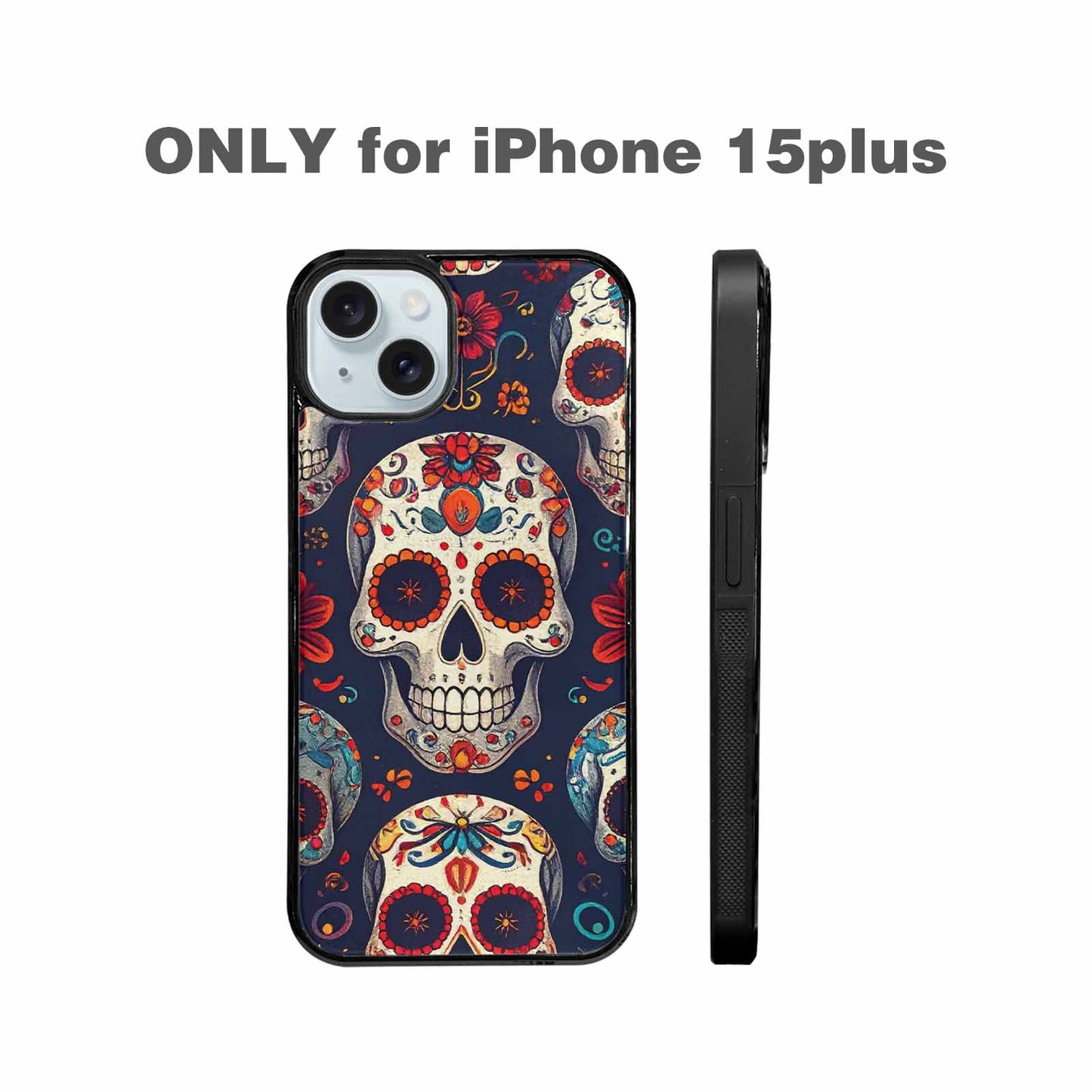 iPhone 15 Plus Case — Day Dead Sugar Skull Art 100s, Custom Made Phone Cover