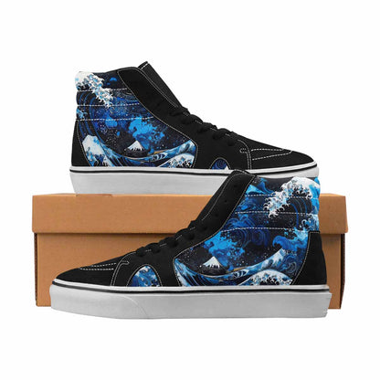 MEN'S Nautical Waves Black & Blue Ink High Top Canvas Made To Order Melting Art Limited Edition Sneakers
