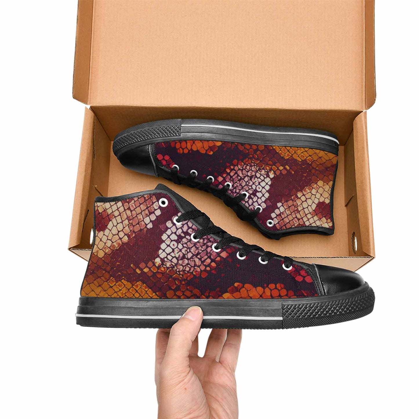 WOMEN'S Dark Snake Print High Top Canvas Dark Academia Custom Shoes