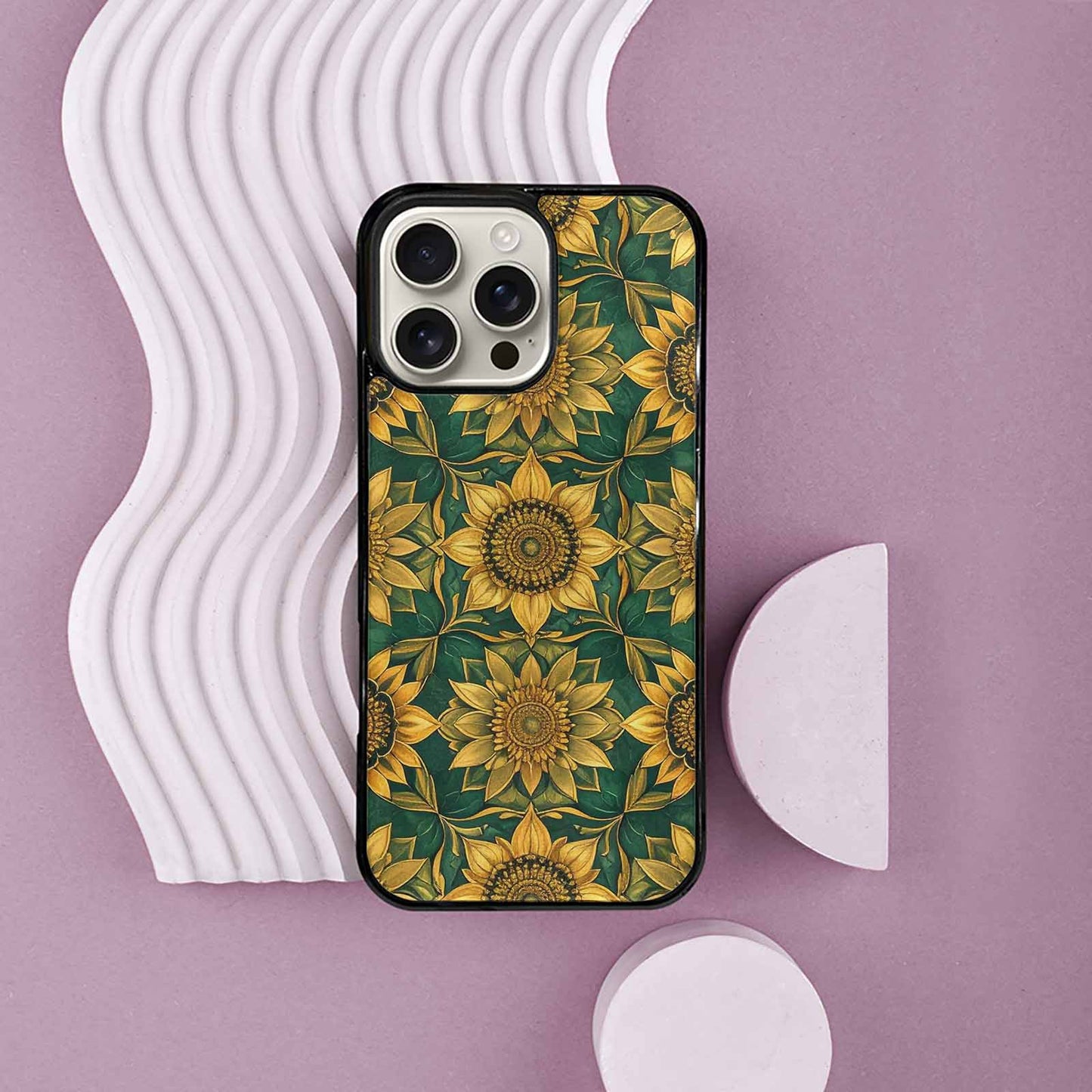 iPhone 16 Pro Max Case — Sunflower Mandala Kaleidoscope Custom, Original Design Phone Case