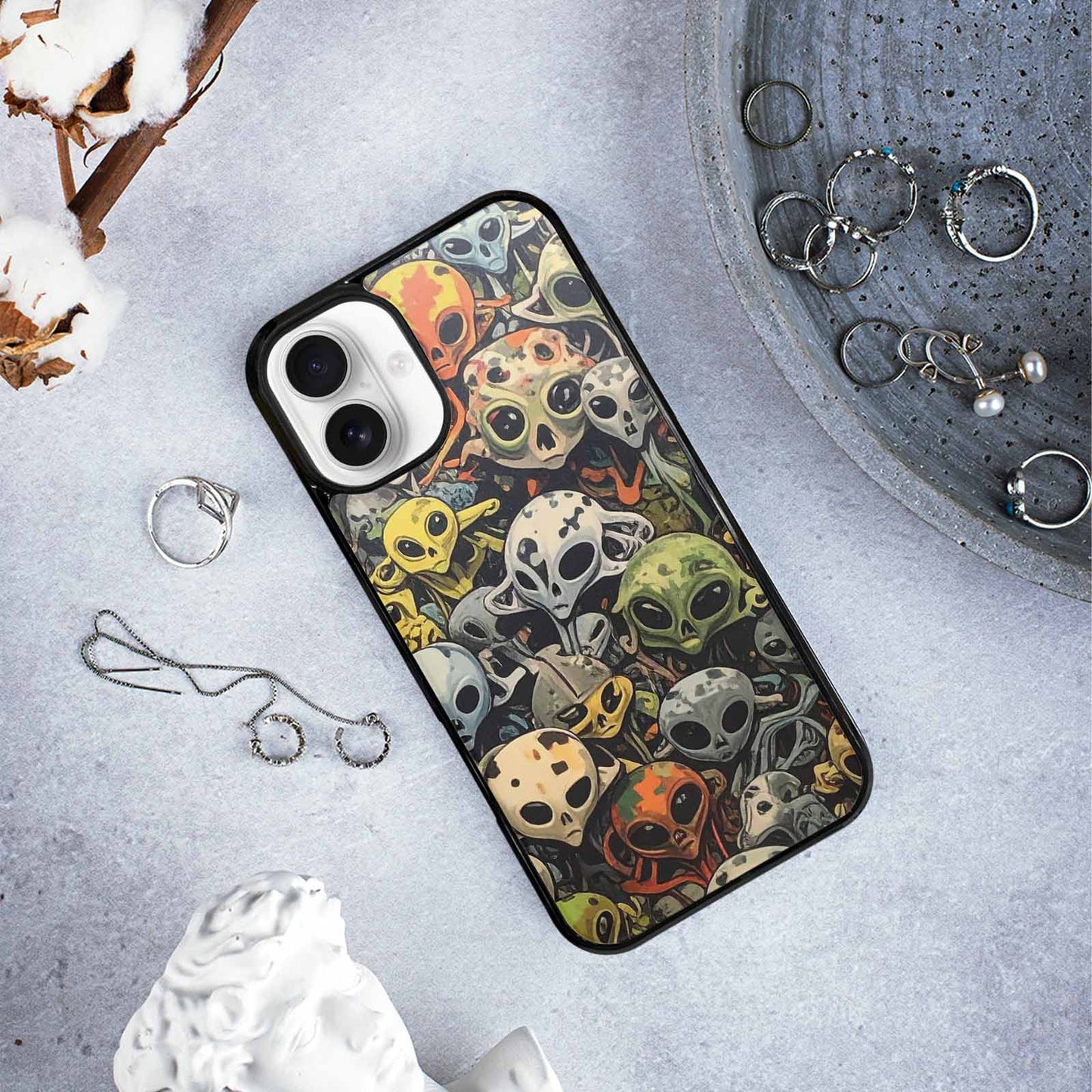 iPhone 16 Plus Case — Aliens Camo Aliens Pattern Hundreds Of, Custom Art Phone Cover