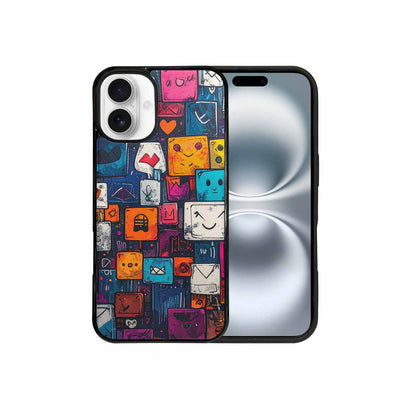 iPhone 16 Plus Case — Hand Drawn Icon Doodle Pattern Hundreds, Custom Printed Phone Case