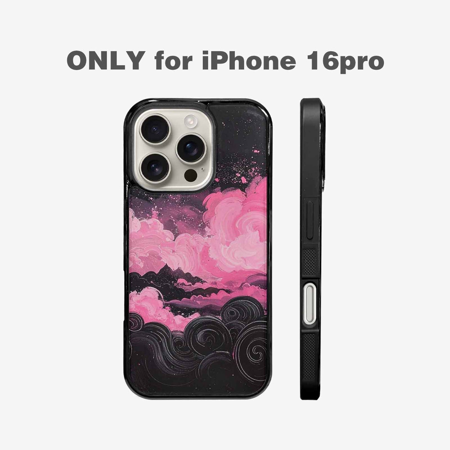 iPhone 16 Pro Case — Van Gogh Swirl Black Pink Ink, Unique Phone Case Design