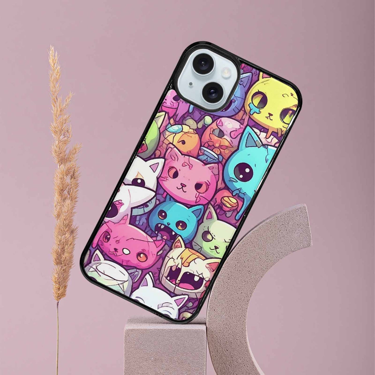 iPhone 15 Plus Case — Pastel Gore Cat Character Pattern Hundreds, Custom Designed Case Cover