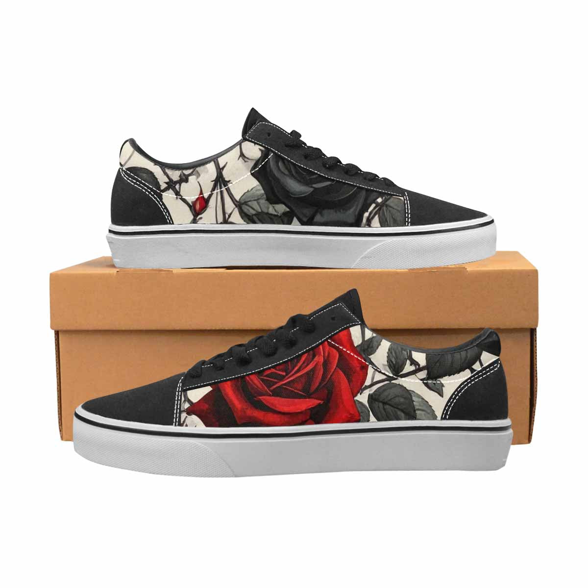 MEN'S Black Gothic Rose Canvas Lace-Up Vibrant Chaos Custom Sneakers