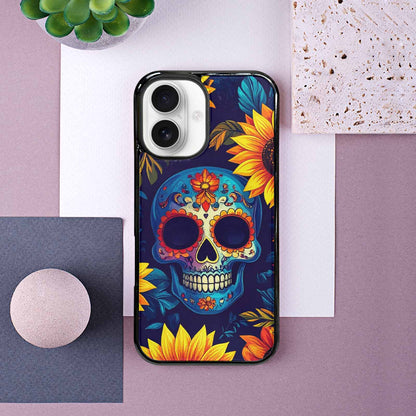 iPhone 16 Case — Sunflower Skulls Print, Personalized Phone Case