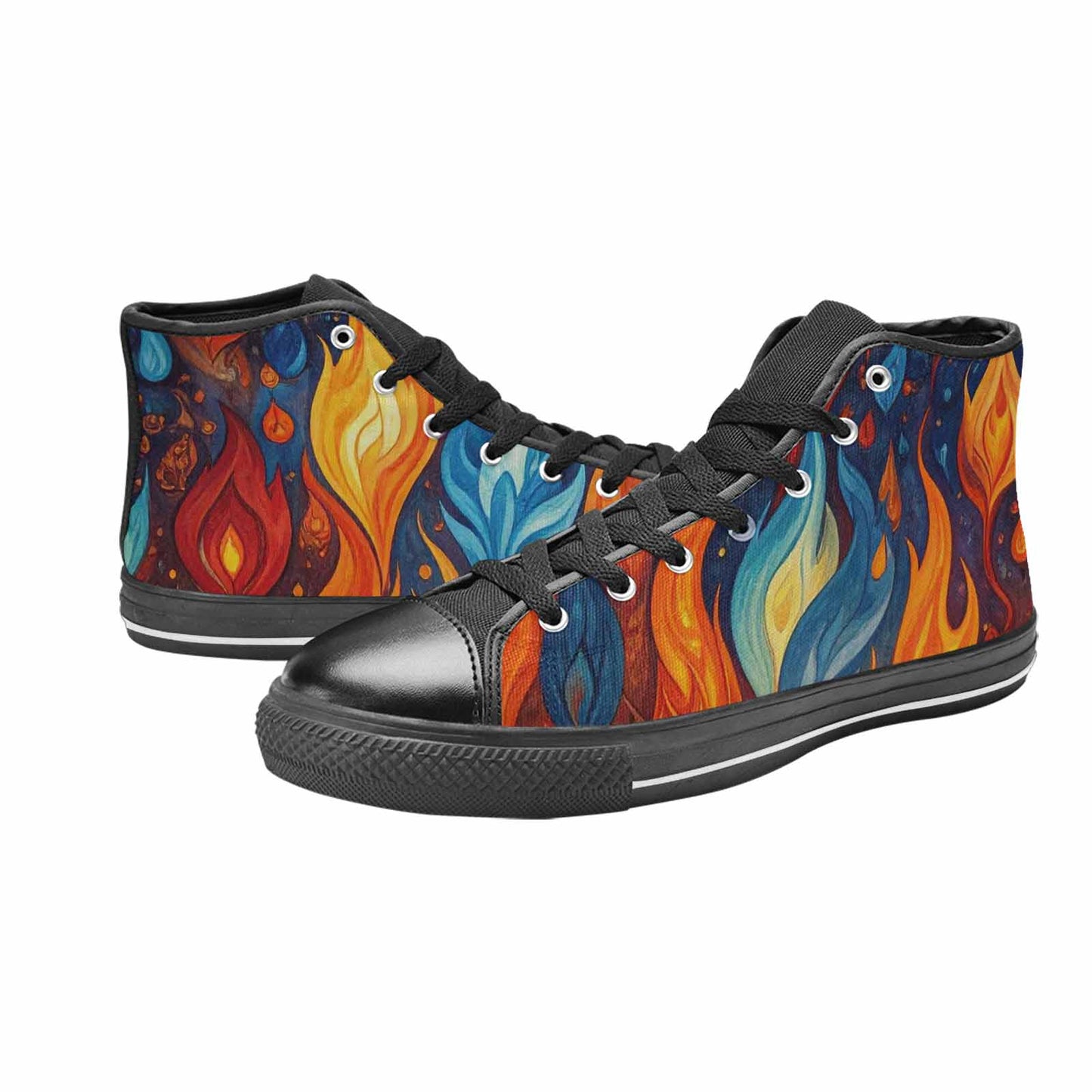 WOMEN'S Fire Flame High Top Canvas Grunge Custom Shoes