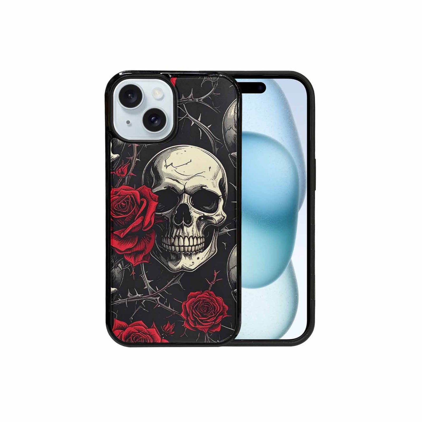 iPhone 15 Case — Ornate Gothic Skulls Roses, Custom Made Phone Cover