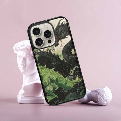 iPhone 16 Pro Case — Dragon Scale Black Green Ink Dragons, Custom Made Phone Cover