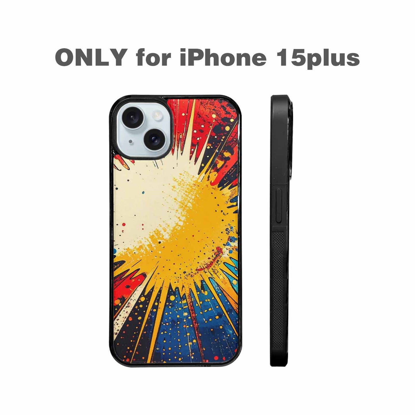 iPhone 15 Plus Case — Comic Halftone Comic Bursts Pattern Hundreds, Custom Phone Case