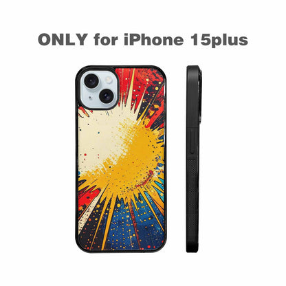 iPhone 15 Plus Case — Comic Halftone Comic Bursts Pattern Hundreds, Custom Phone Case