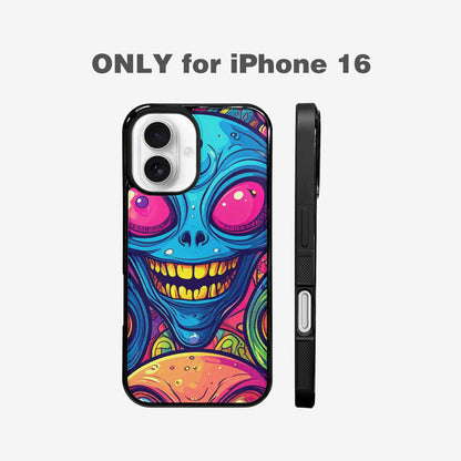 iPhone 16 Case — Alien Ufo Cartoon Art Pattern Groovy, Custom Printed Phone Case