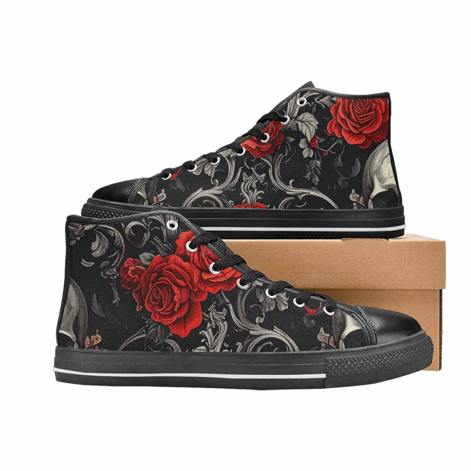 MEN'S Skulls Roses Fine Line High Top Canvas Dark Academia Shoes