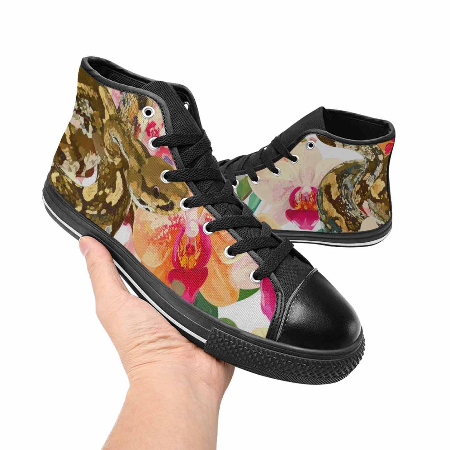 WOMEN'S Floral Snake Print High Top Canvas Dreamcore Custom Sneakers