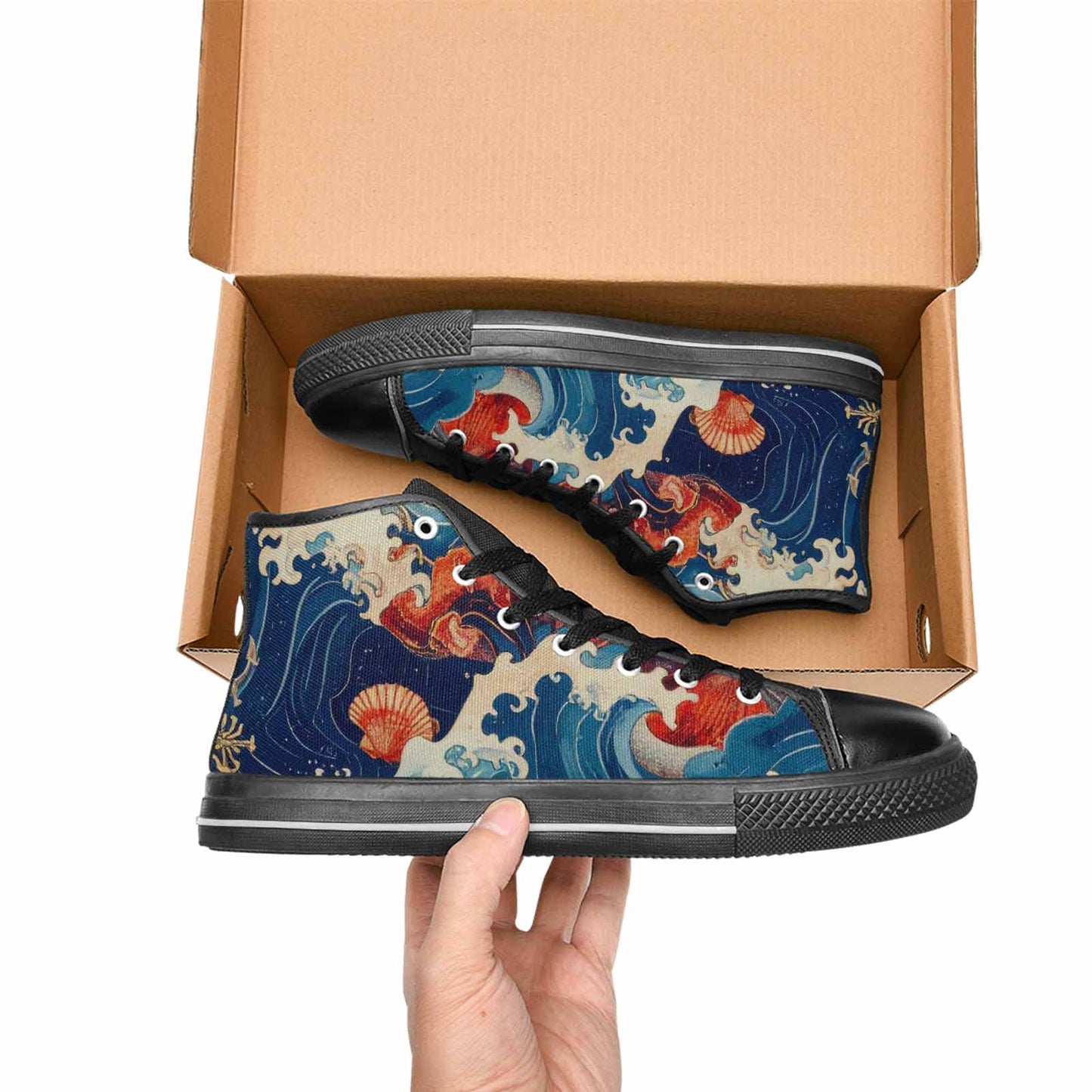 MEN'S Ocean Wave High Top Canvas Dark Academia Custom Shoes