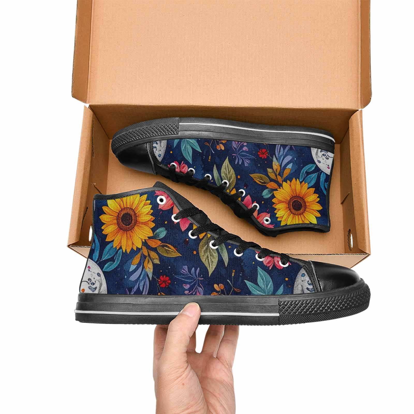MEN'S Sunflower Skulls Print High Top Canvas Wallpaper Art Custom Shoes