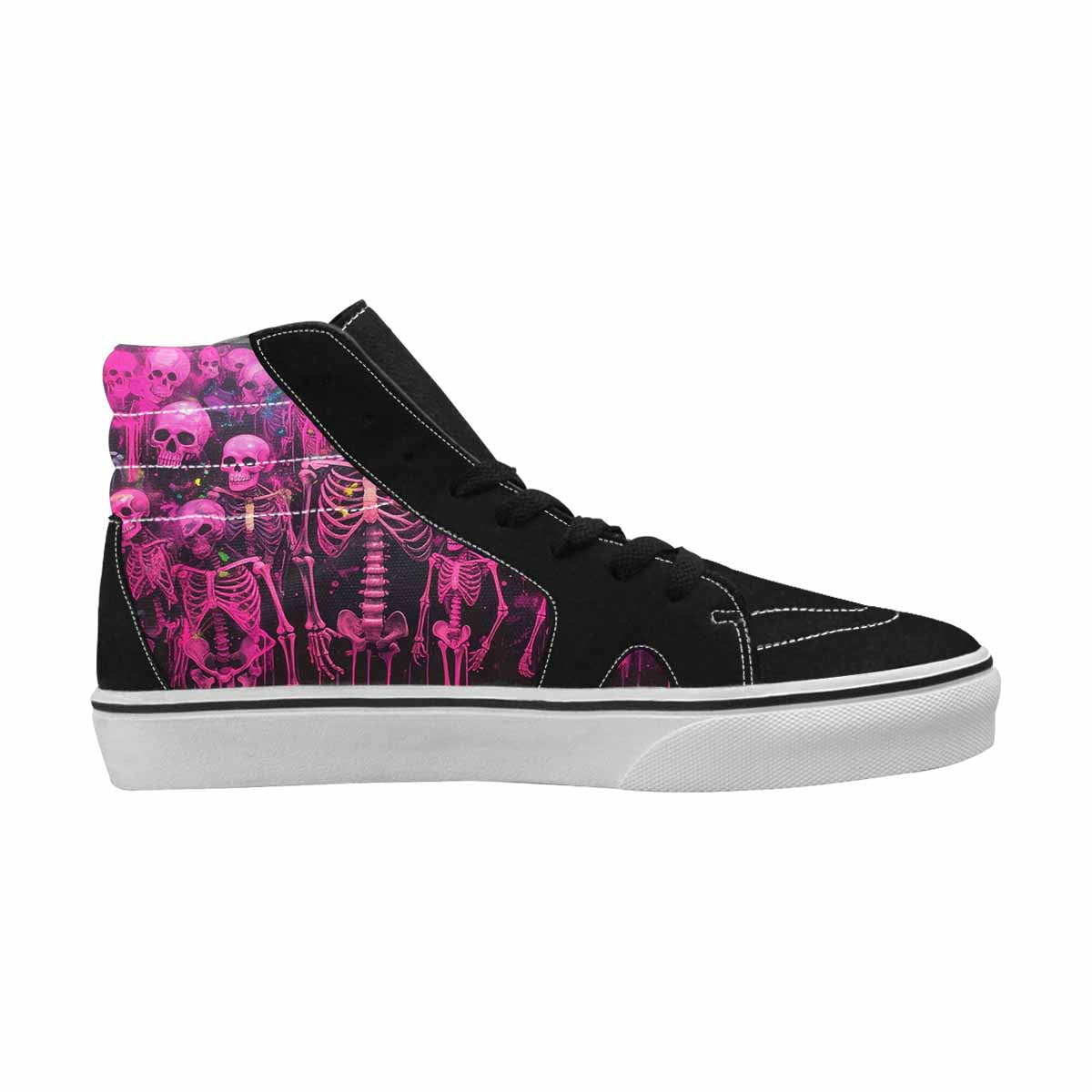 MEN'S Skeletons  Neon Pink High Top Canvas Melting Art Custom Sneakers