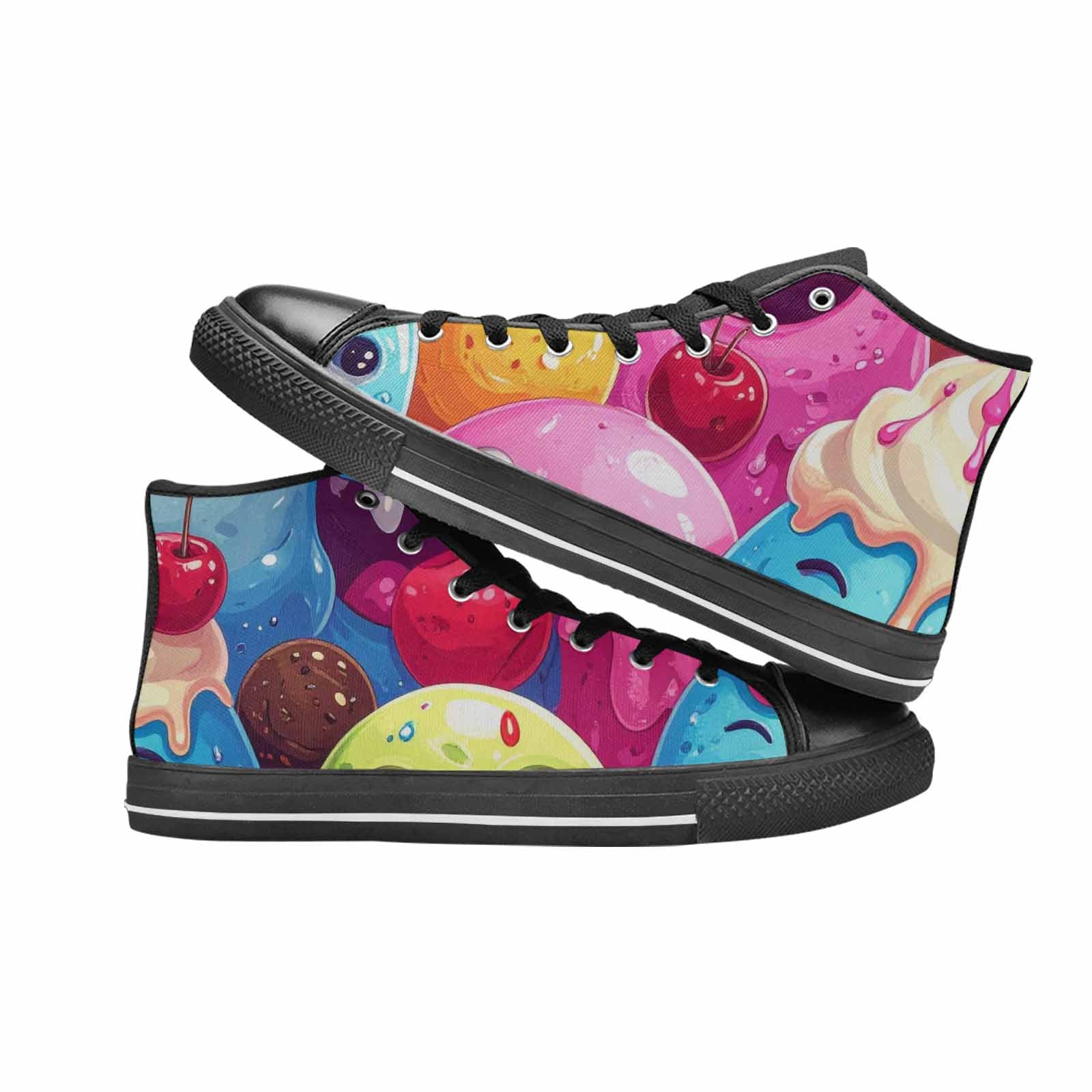 MEN'S Melting Icecream Monster Cherry High Top Canvas Neon Fantasy Sneakers