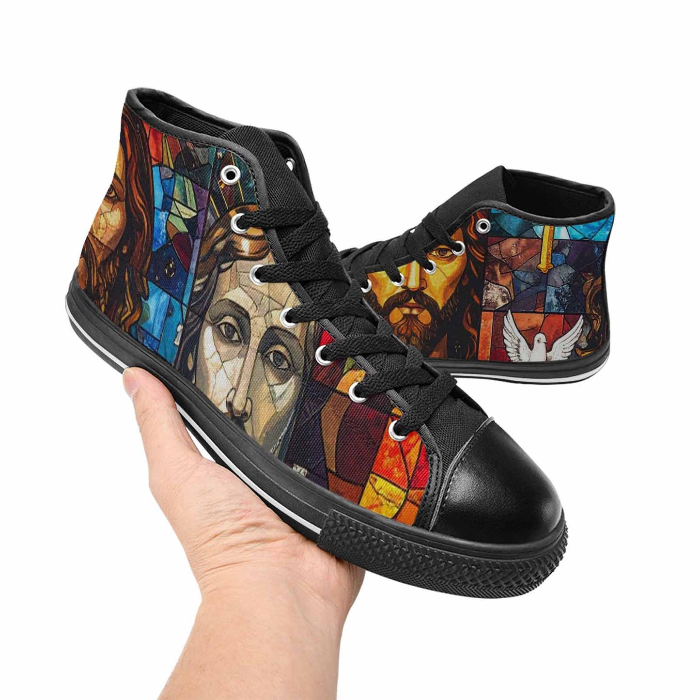 WOMEN'S Jesus Face Small High Top Canvas Neon Fantasy Shoes